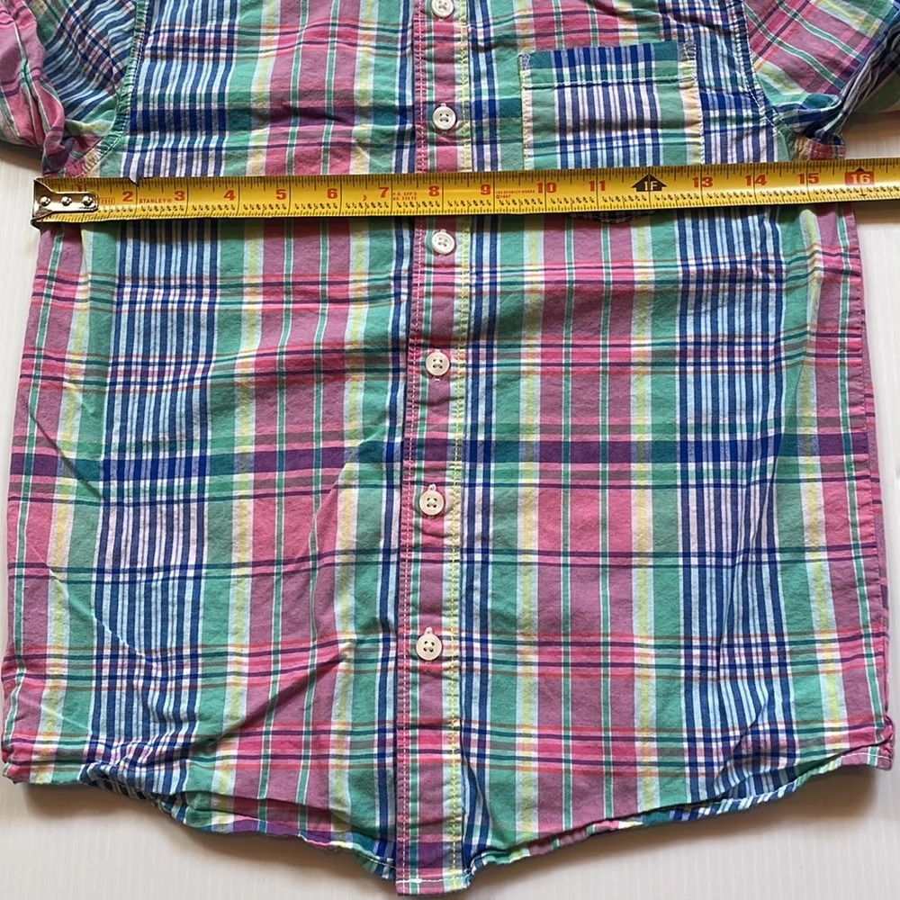 Gymboree blue, white, pink & green plaid long sleeve button down.  Boy Medium
